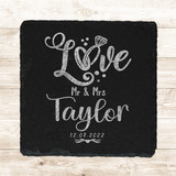 Square Slate Love Wedding Day Rings Diamond Mr & Mrs Gift Personalised Coaster