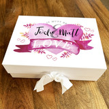 Pink Heart & Leaves Valentine's Personalised Wedding Day Anniversary Gift Box