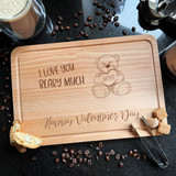 Wood Rectangle Valentine's Day I Love You Teddy Bear Heart Chopping Board