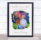 Fireworks Champagne Romantic Gift For Him or Her Personalised Couple Print