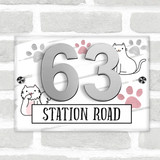 White Cat Paw Print 3D Acrylic House Address Sign Door Number Plaque