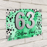 Teal Green Watercolour Abstract 3D Acrylic House Address Sign Door Number Plaque