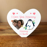 Love You Mummy Penguin Photo Heart Shaped Personalised Gift Acrylic Ornament