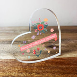 Colorful Floral Mother Friend Clear Tilted Heart Personalised Acrylic Gift