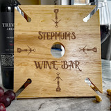 Corkscrew Stepmoms' Wine Bar Personalised Wooden 4 Wine Glass & Bottle Holder