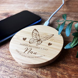 Nan Mother's Day Butterfly Personalised Gift Round Wireless Pad Phone Charger