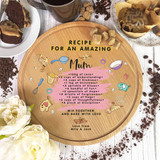 Cartoon Style Round Recipe For An Amazing Mum Personalised Kitchen Serving Board