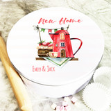 Round Red Teapot New Home Personalised Cake Tin