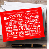 Cool Vintage Fun Chalk Typography Red White Customised Engagement Party Invitations