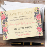 Vintage Coral Pink Rose Watercolour Customised Wedding Save The Date Cards