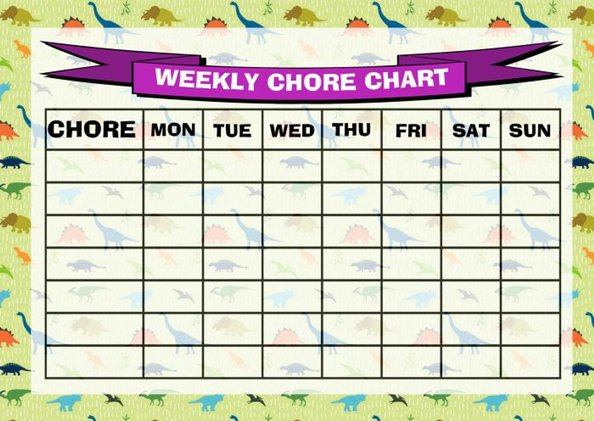 Weekly Chore Rota Task Reward Chart Dinosaurs Party Animal Print
