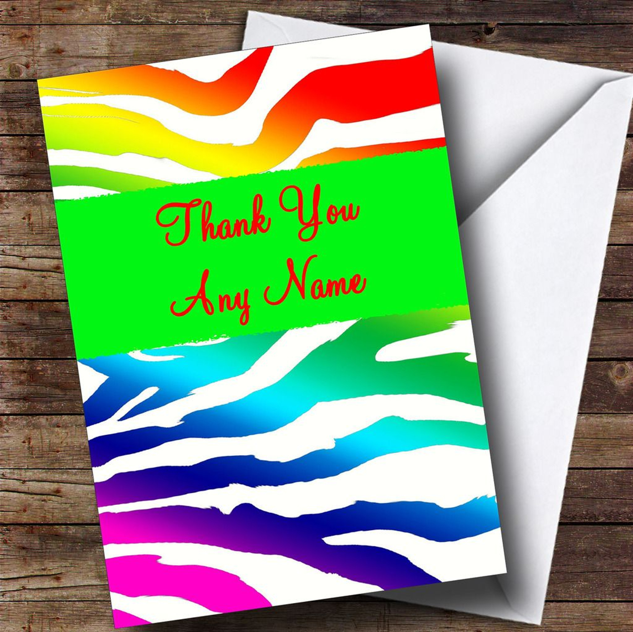 Rainbow Zebra Animal Print Customised Thank You Card Party