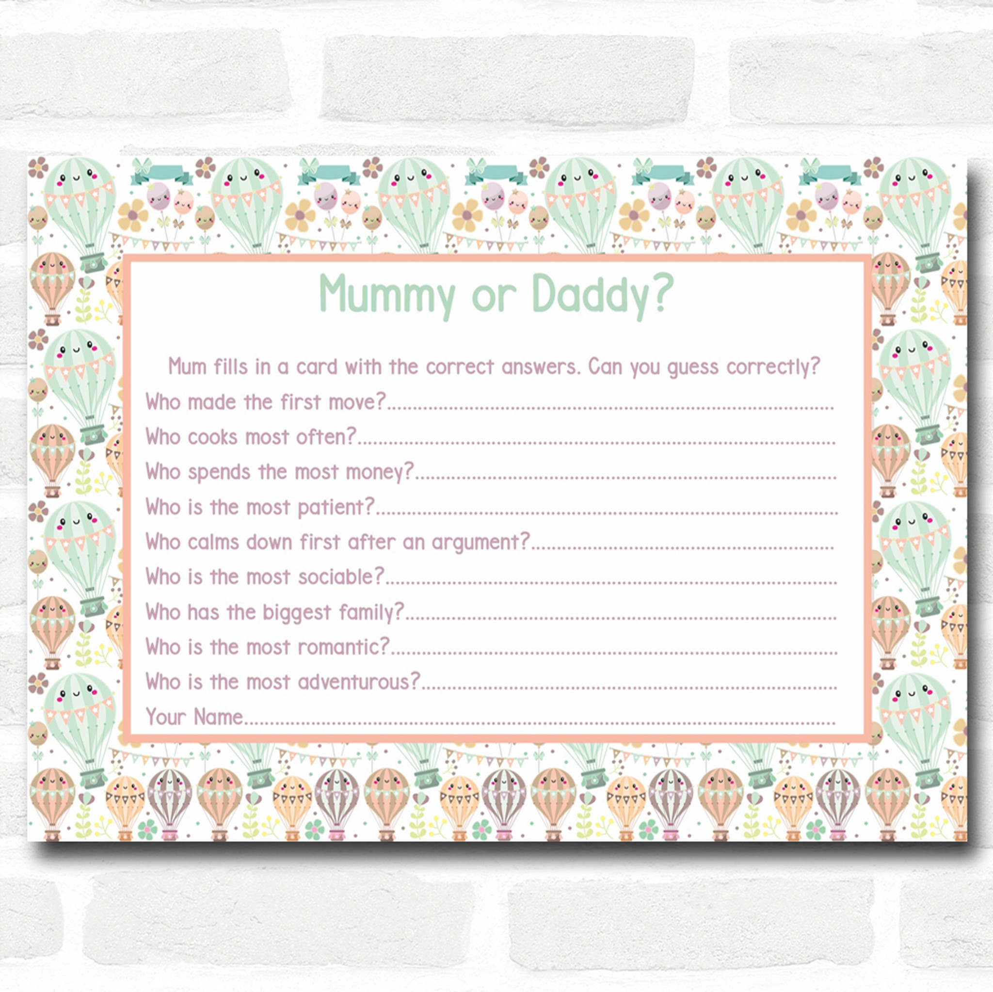 Neutral Hot Air Balloons Baby Shower Games Guess Who Game Cards Neutral Hot Air Balloons Baby Shower Games Guess Who Game Cards