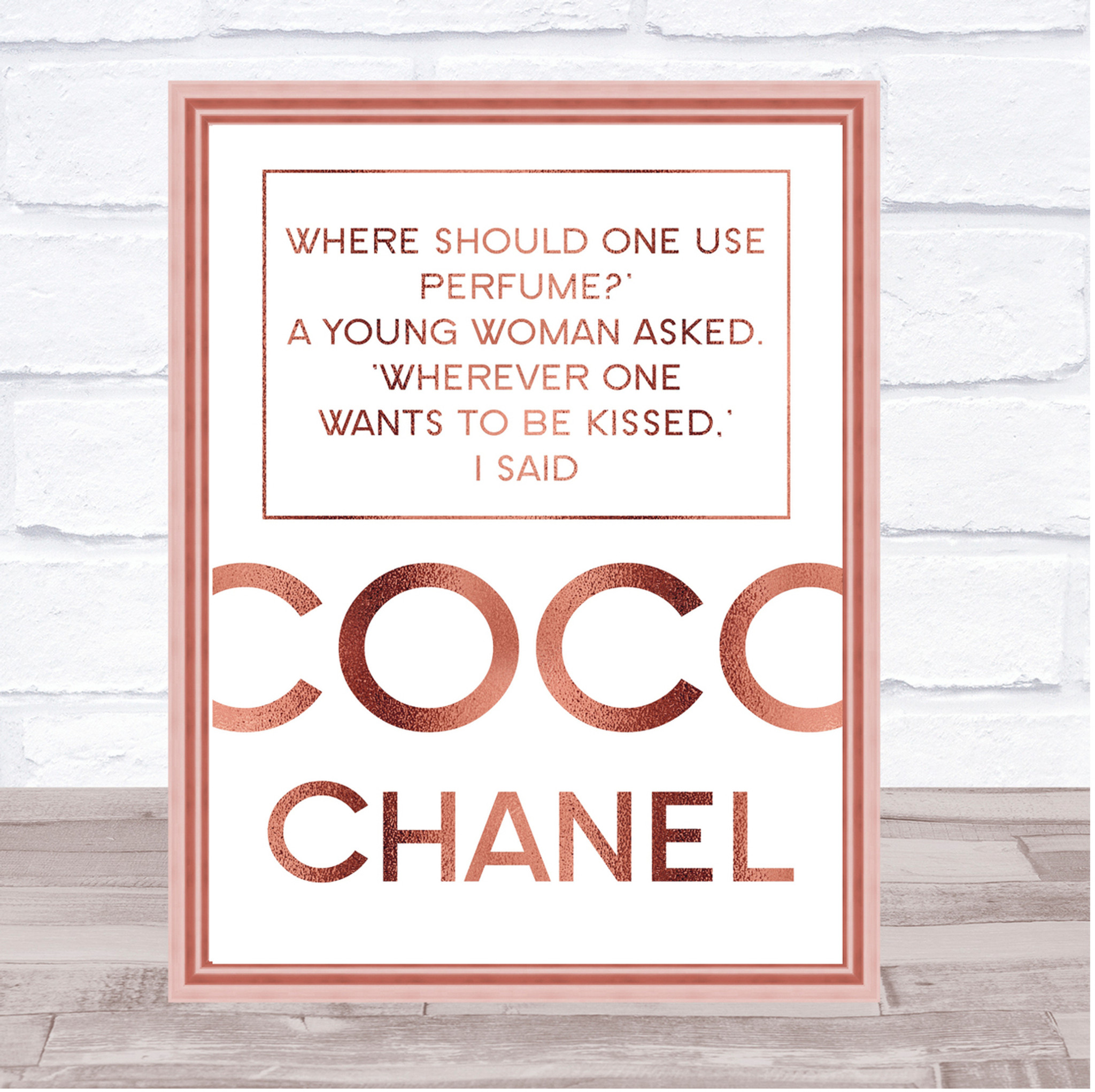 Rose Gold Coco Chanel Perfume Quote Wall Art Print Party Animal Print 'the most courageous act is still to think for yourself. rose gold coco chanel perfume quote wall art print