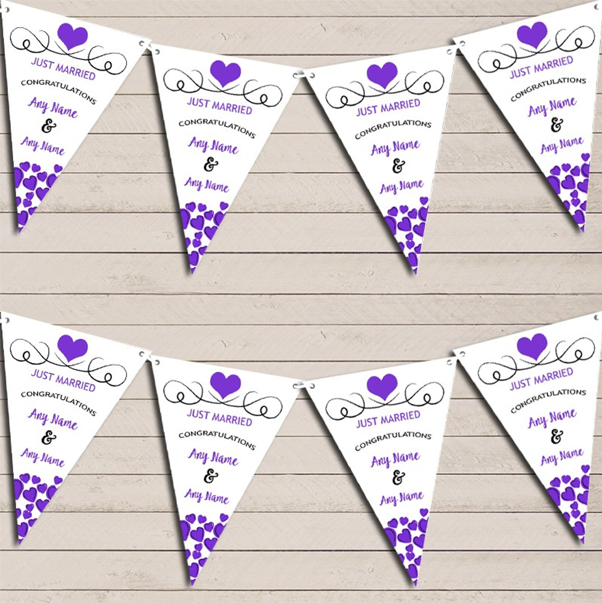 Hearts Party Decoration Just Married Purple Wedding Day Bunting