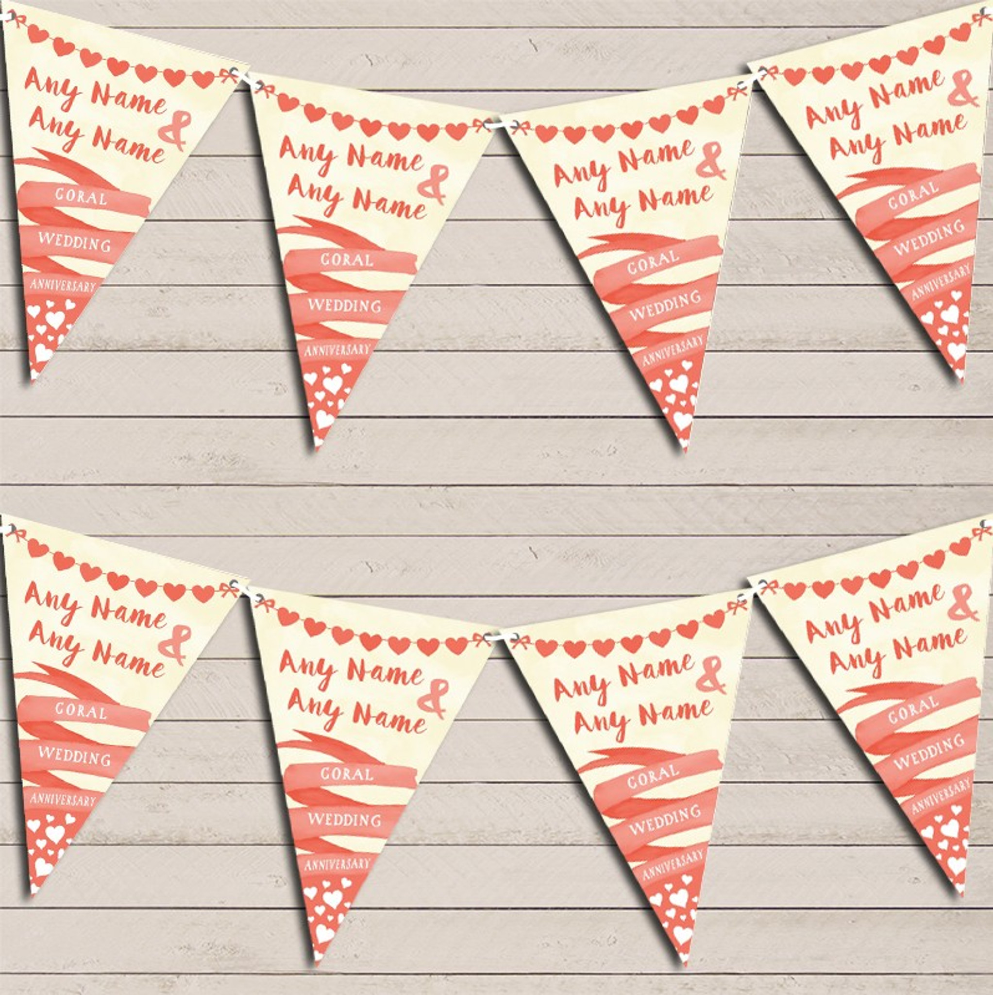 Banner Hearts Coral 35th Wedding Day Married Bunting Garland