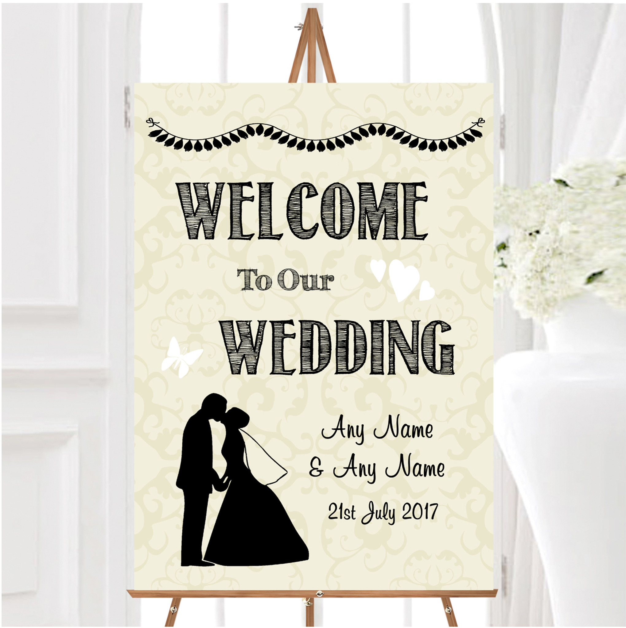 Grey Burlap & Lace Welcome To Our Wedding Personalised Wedding Sign