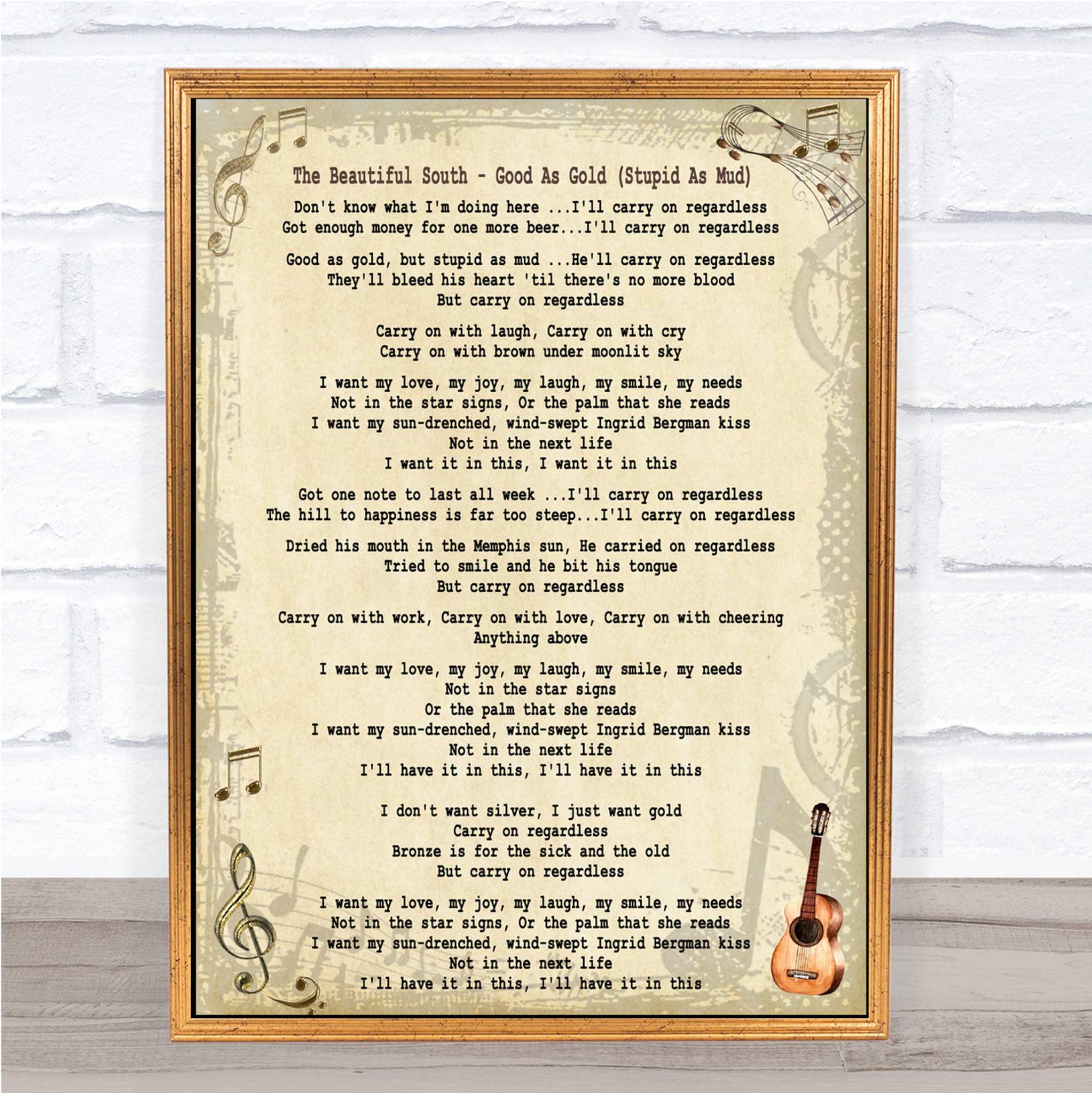 The Beautiful South Good As Gold Stupid As Mud Song Lyric Quote Print Party Animal Print