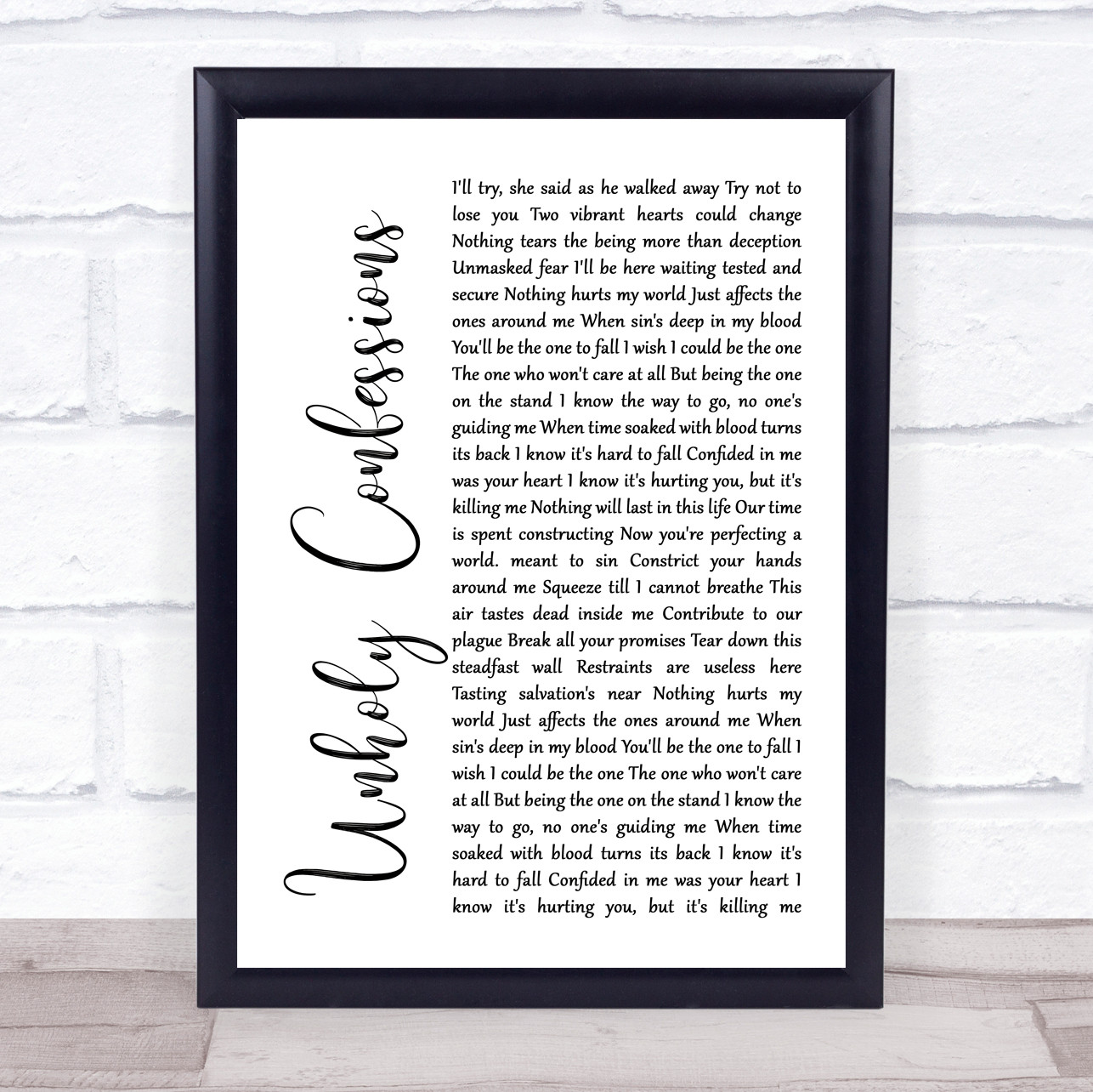 Avenged Sevenfold Unholy Confessions White Script Music Gift Poster Print Party Animal Print Lyrics to unholy confessions by avenged sevenfold from the waking the fallen: party animal print