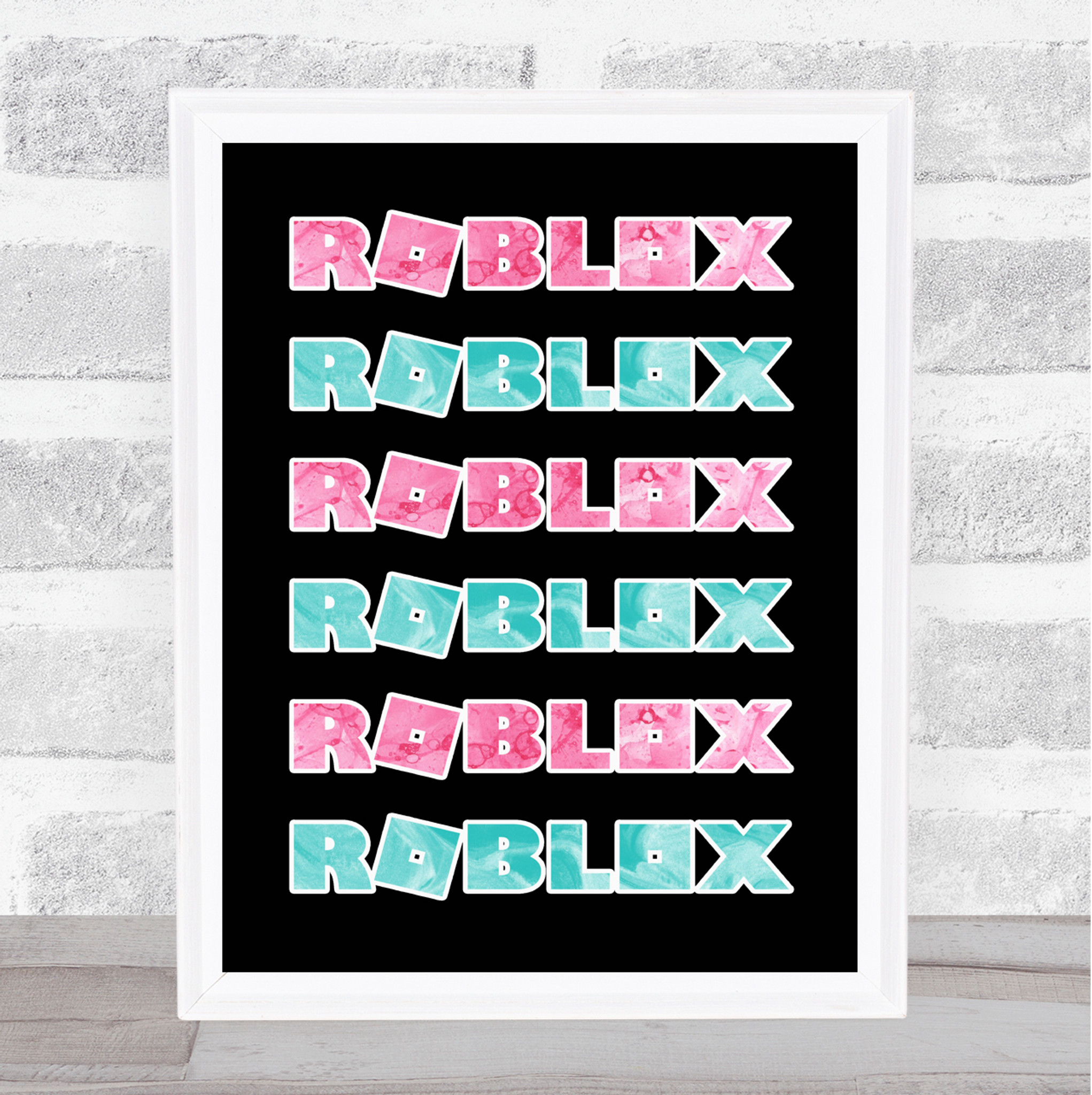 Roblox Pink Blue Effects Logo Repeat Children S Kids Wall Art Print Party Animal Print - framed roblox script