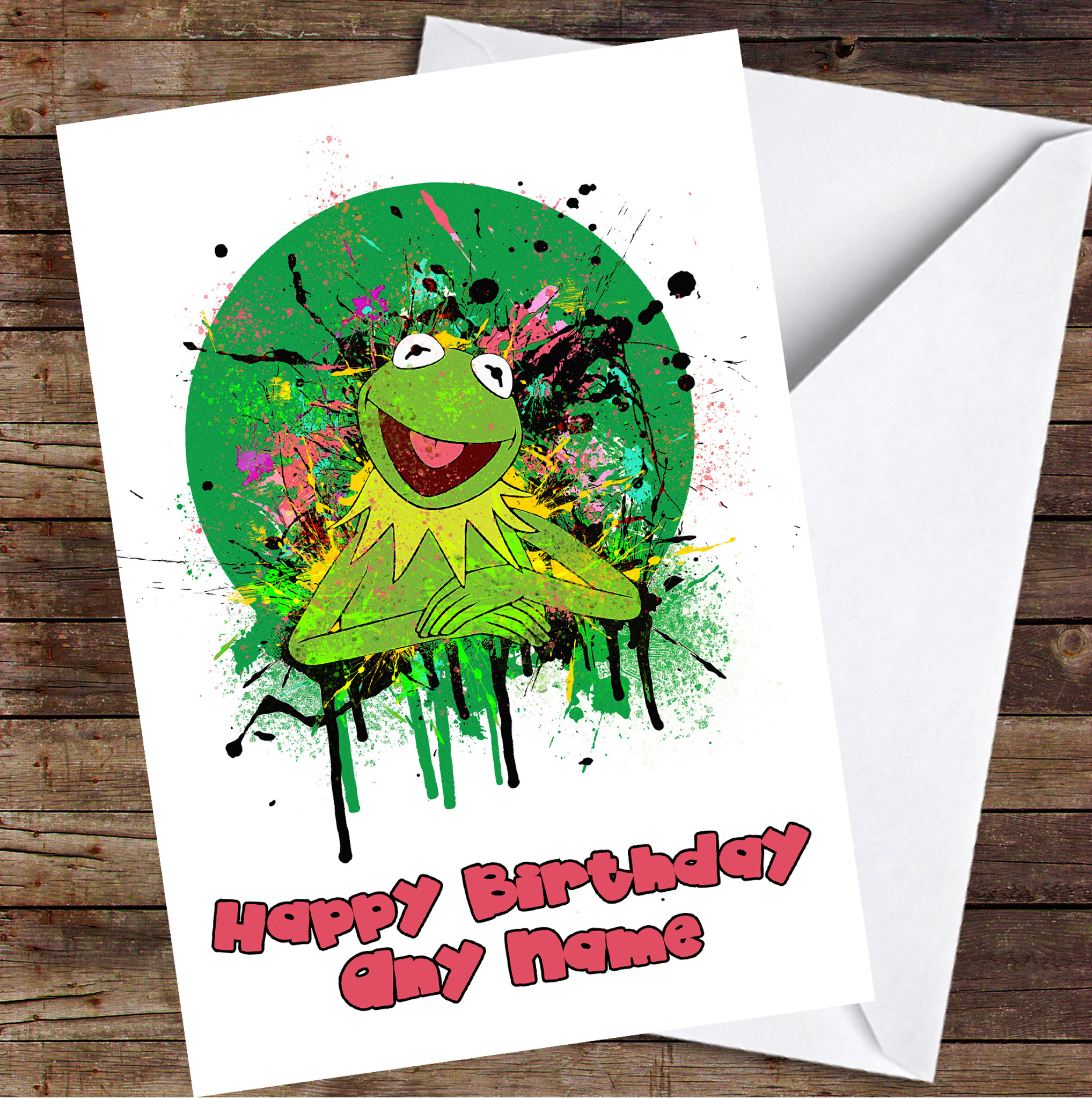 sesame street kermit the frog splatter personalised birthday card party animal print sesame street kermit the