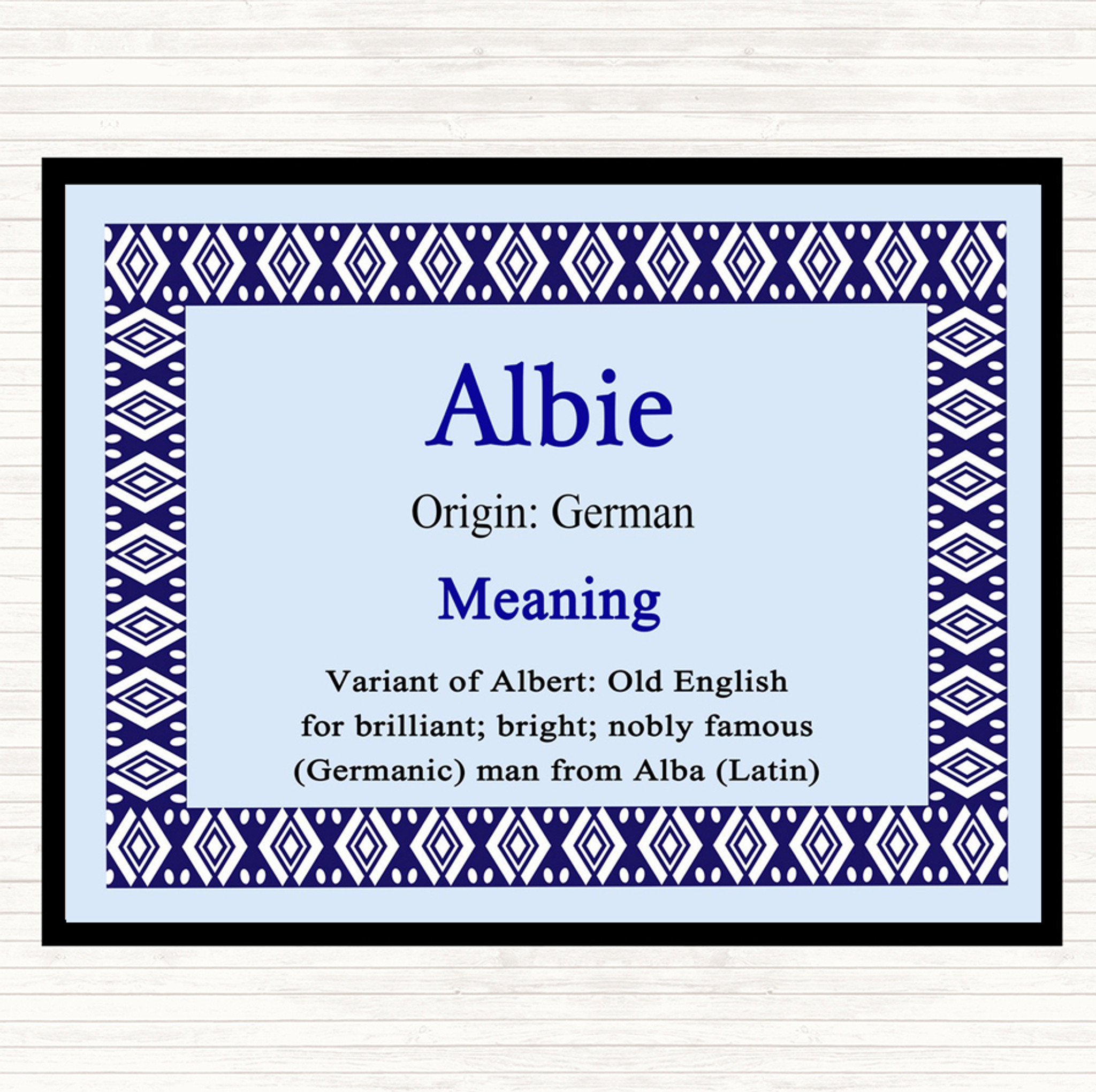 Albie Name Meaning Placemat Blue Party Animal Print