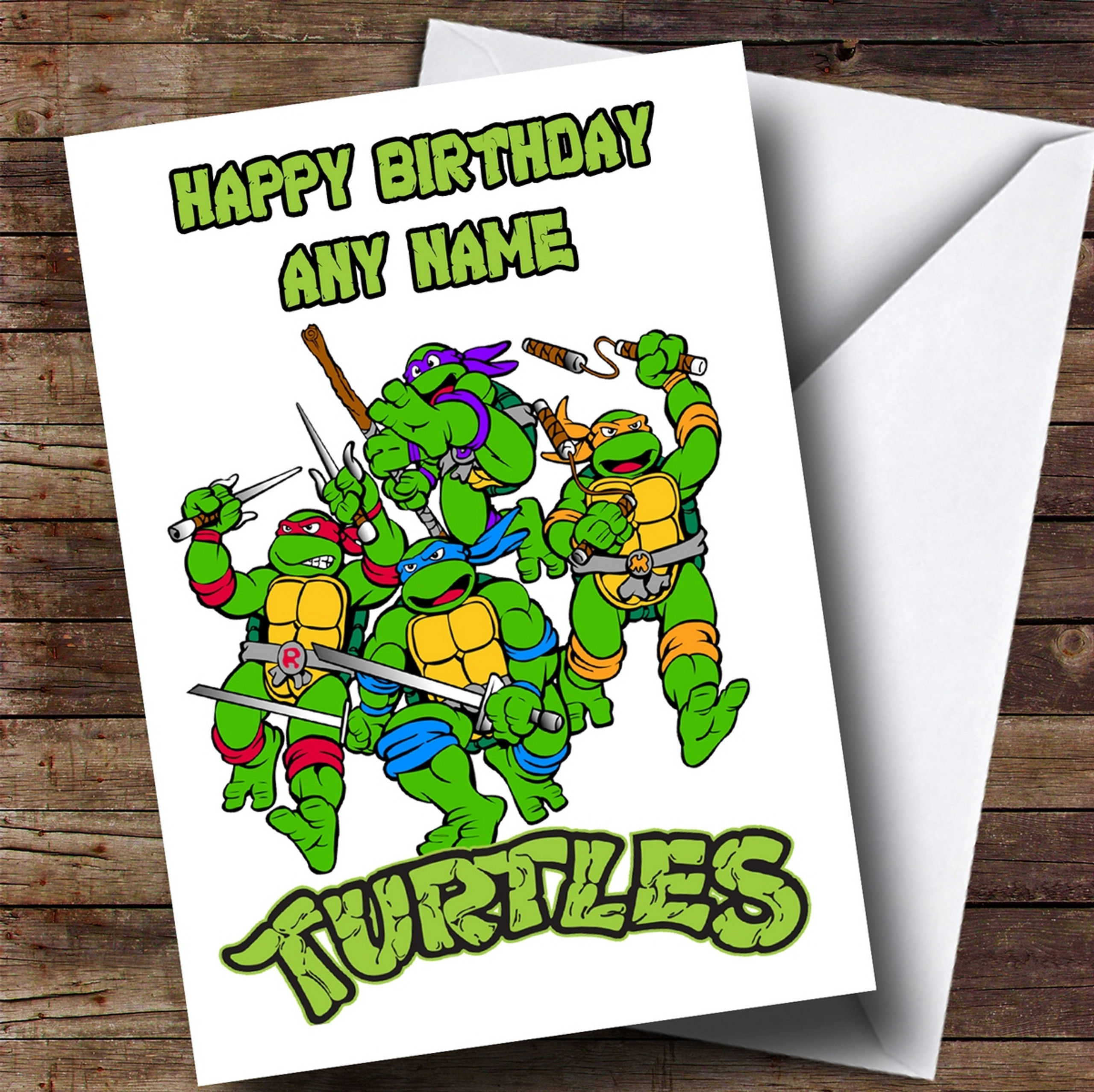 Customised White Teenage Mutant Ninja Turtles Children's Birthday Card