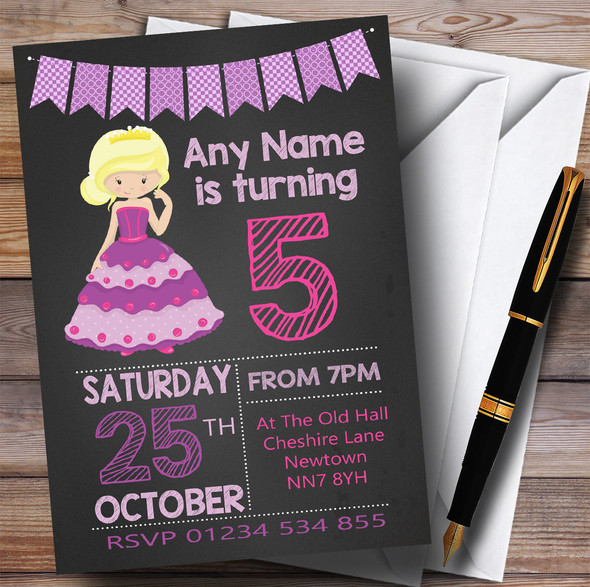 Chalk Pink Purple Princess Children's Birthday Party Invitations