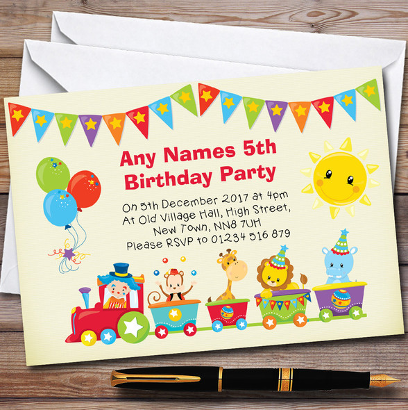 Circus Animal Train Children's Birthday Party Invitations