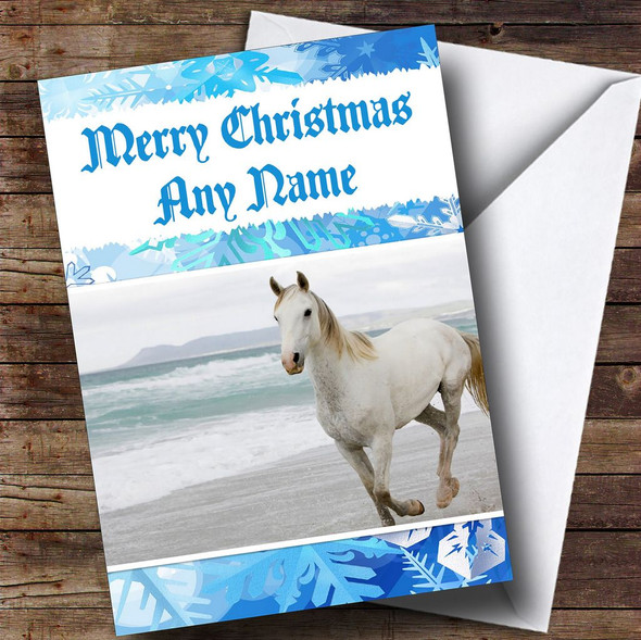 Beautiful White Horse Customised Christmas Card