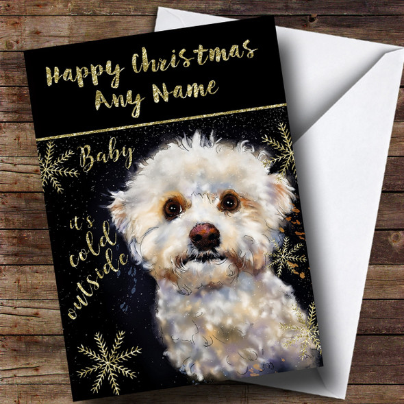 Cold Outside Snow Dog Bichon Frise Customised Christmas Card