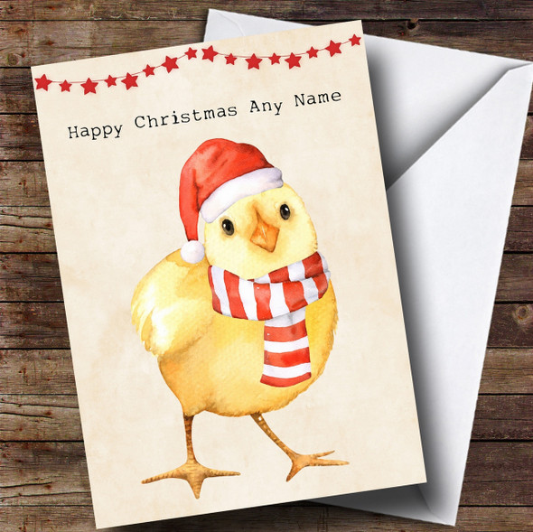 Wrapped Up Warm Watercolour Chick Customised Christmas Card