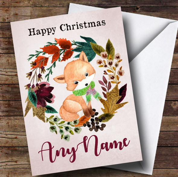 Winter Wreath Fox Customised Christmas Card