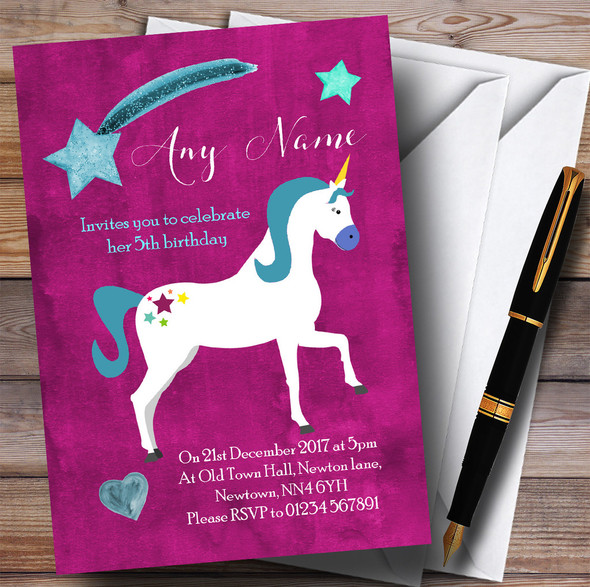 Deep Pink Unicorn Children's Birthday Party Invitations