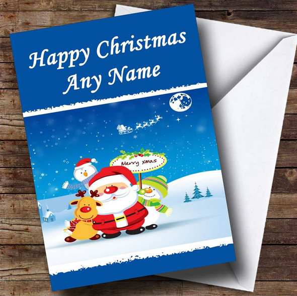 Blue Santa Christmas Card Customised