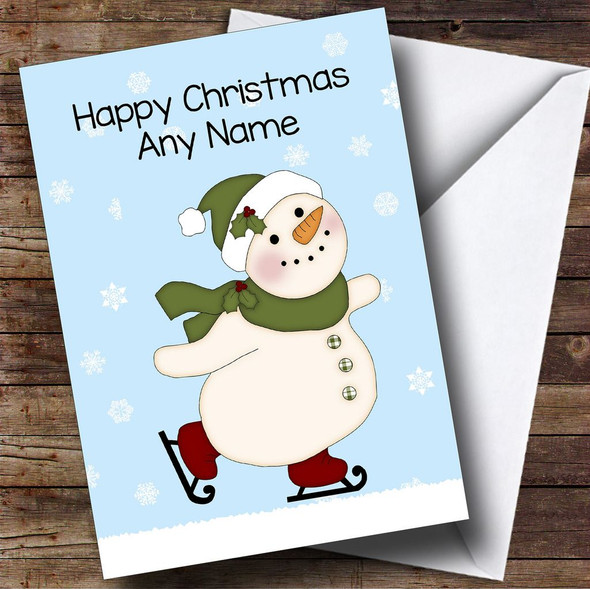 Ice Skating Snowman Children's Customised Christmas Card