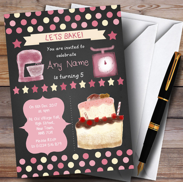 Girls Chalk Polkadot Baking Cooking Children's Birthday Party Invitations