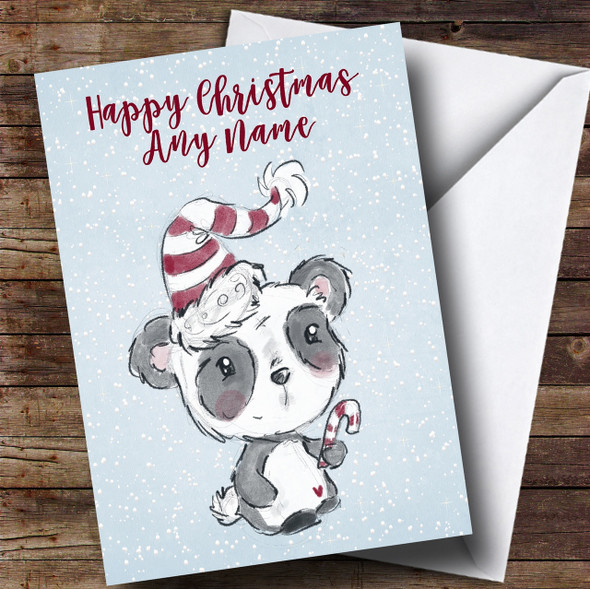 Snowy Cute Panda Customised Children's Christmas Card