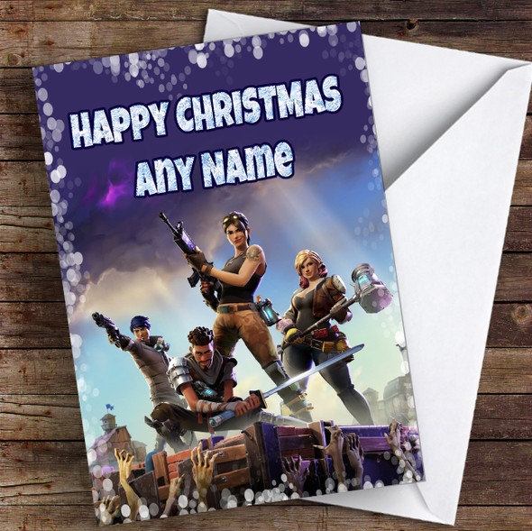 Purple Fortnite Game Customised Children's Christmas Card