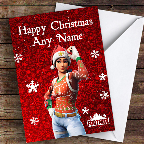 Red Fortnite Game Customised Children's Christmas Card