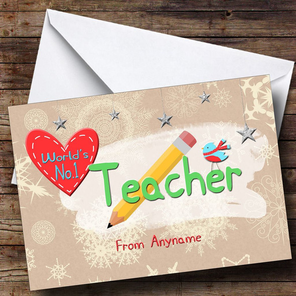 Worlds Number 1 Teacher Customised Christmas Card