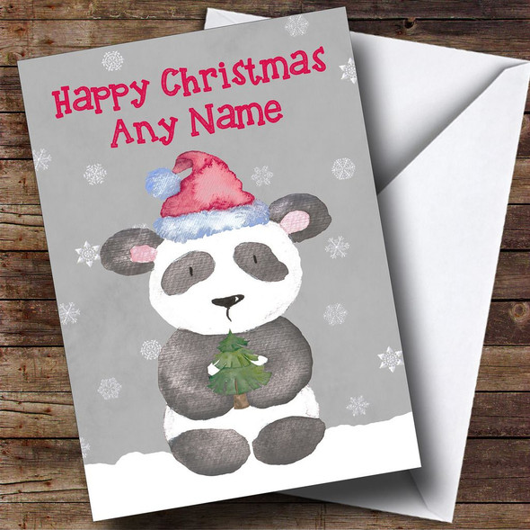 Watercolour Snowy Panda Customised Christmas Card