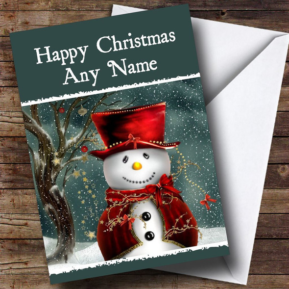 Red Hat Snowman Christmas Card Customised