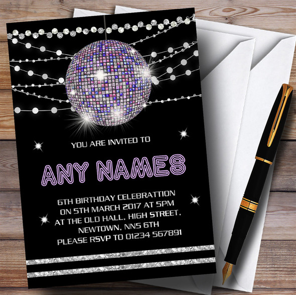 Lilac Disco Ball Invitations Children's Birthday Party Invitations
