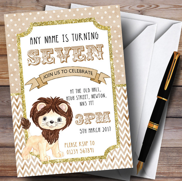 Lion Glitter Gold Children's Birthday Party Invitations