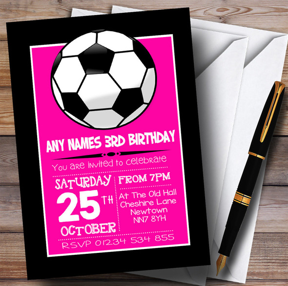 Pink & Black Girls Football Children's Birthday Party Invitations