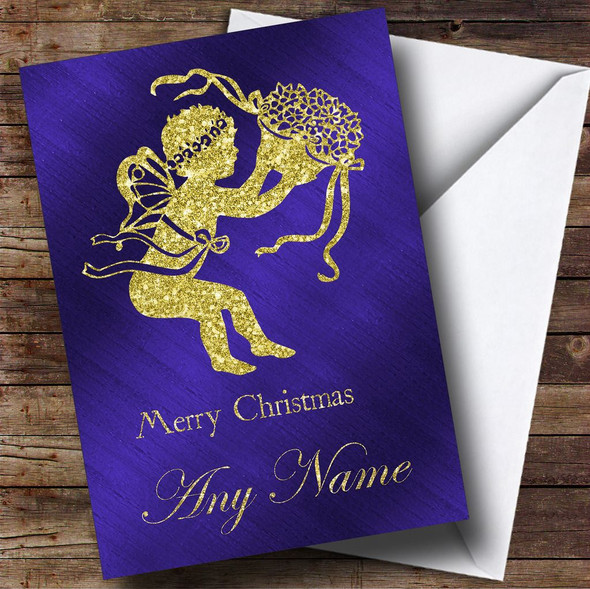 Blue & Gold Xmas Angel Customised Christmas Card