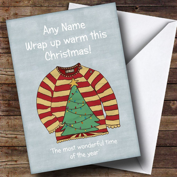 Xmas Tree Jumper Light Grey Customised Christmas Card