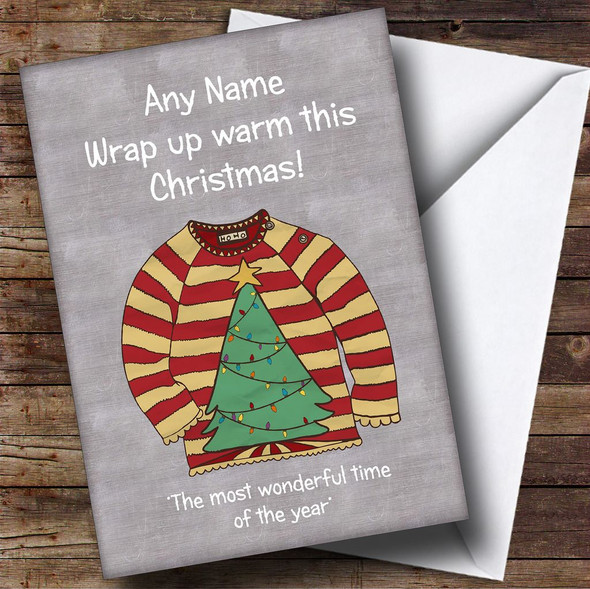 Xmas Tree Jumper Grey Customised Christmas Card