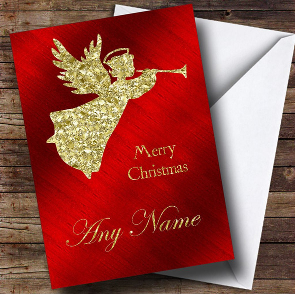 Red Gold Xmas Angel Customised Christmas Card